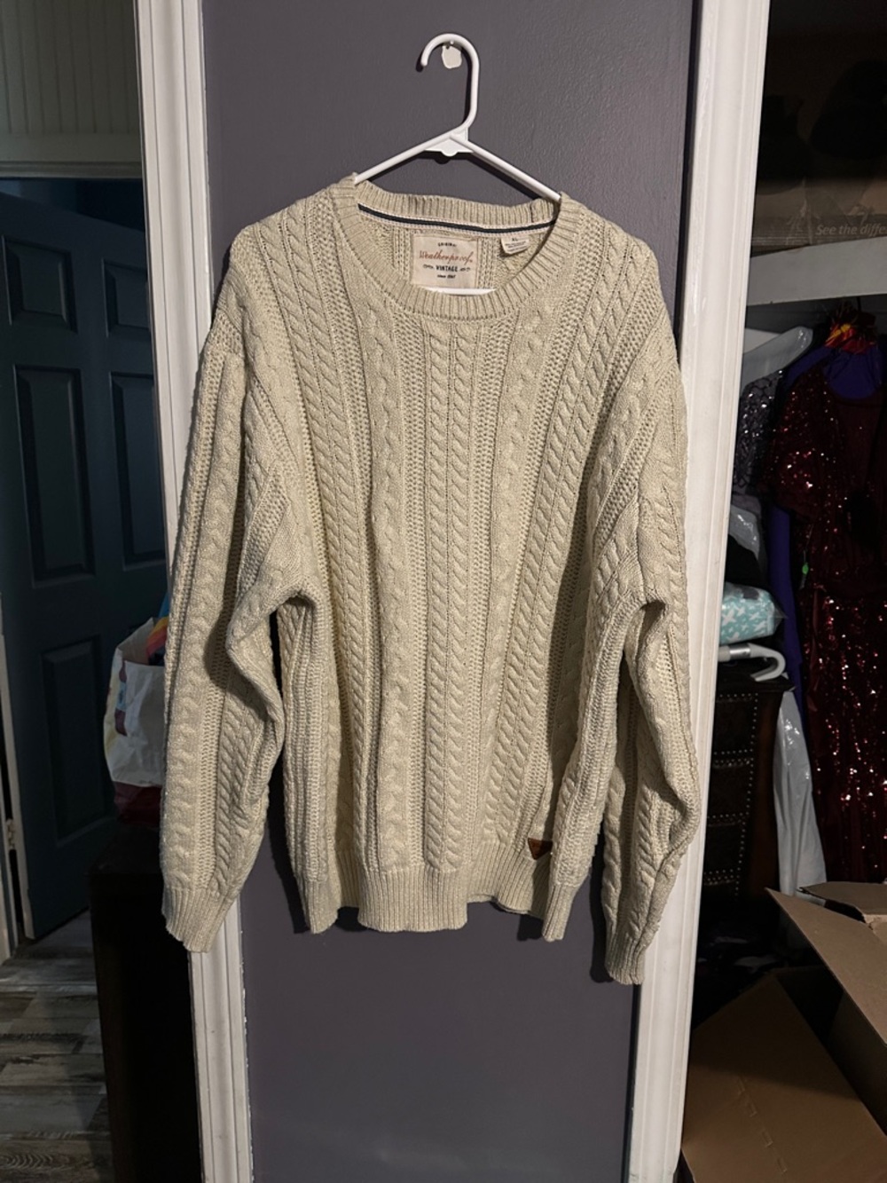 Wrangler Men's Cable Knit Crewneck Sweater in Cream